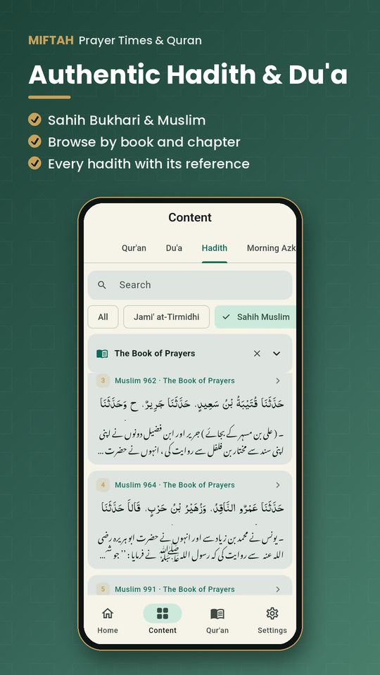 Authentic hadith by book and chapter